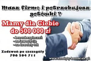 KREDYT DLA TWOJEJ FIRMY 500 000 ZŁ z DECYZJĄ ODDZIAŁOWĄ! CAŁA POLSKA KREDYT DLA TWOJEJ FIRMY 500 000 ZŁ z DECYZJĄ ODDZIAŁOWĄ! CAŁA POLSKA
