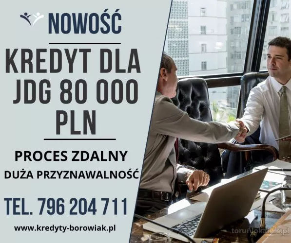 NOWOŚĆ!  Kredyt dla FIRM 80 000 PLN na 60 mies. DUŻA PRZYZNAWALNOŚĆ