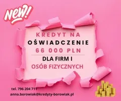 KREDYT DLA FIRM I OSÓB FIZYCZNYCH NA OŚWIADCZENIE DO 66 000 ZŁ!