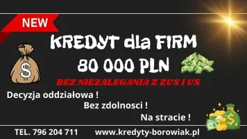 KREDYT DLA FIRM do 80 000 PLN, duża przyznawalność