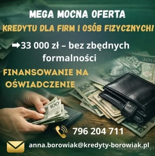 MEGA MOCNA OFERTA KREDYTU DLA FIRM I OSÓB FIZYCZNYCH NA OŚWIADCZENIE!